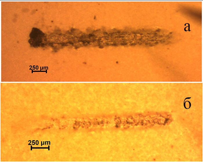 Figures of mechanical destruction of the base PEO coatings and ingibitorcontaining composite coatings